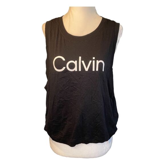Calvin Klein Performance Graphic Tee Tank Top Black White Cropped Crewneck S - Picture 2 of 11